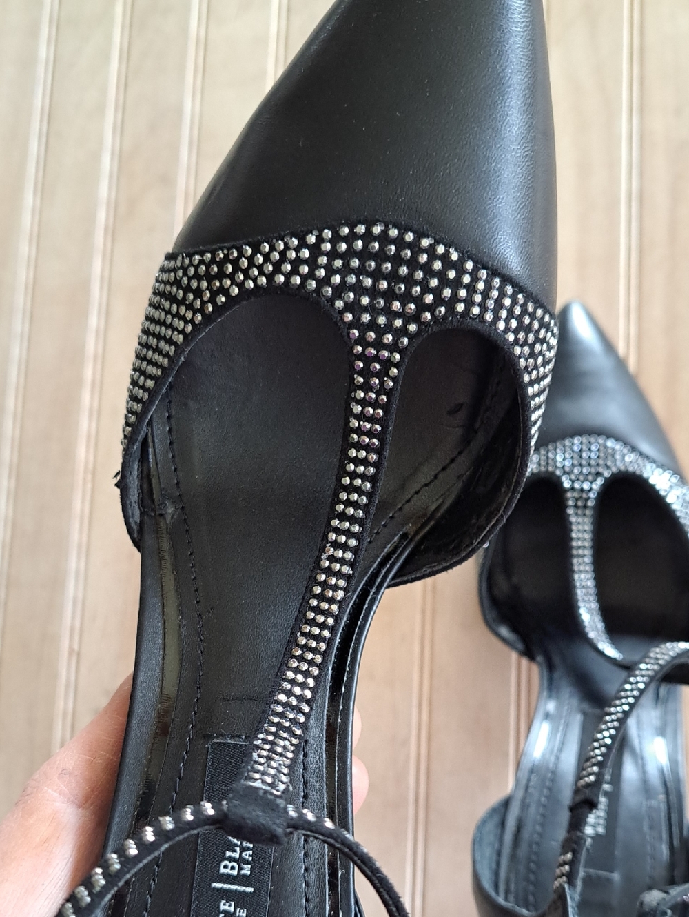 White House Black Market Rhinestone T-Strap Pointed Toe Stiletto Heels - Picture 3 of 13